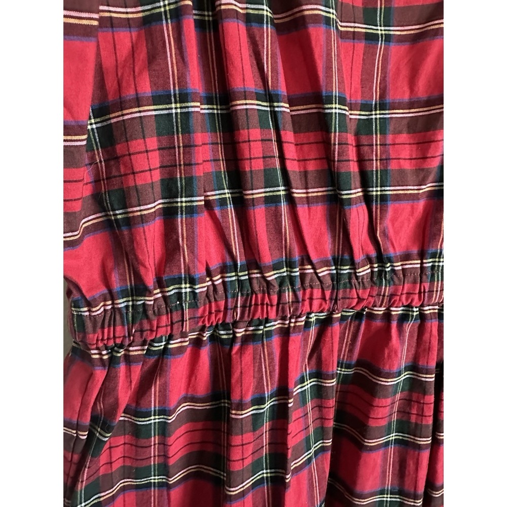 Red Tartan Plaid Frontier Dress 100% Cotton Tiered Ruffled Scottish Mountain - Picture 5 of 16